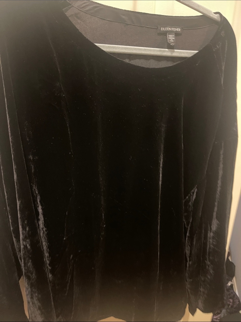 Eileen Fisher Black Velvet Long Sleeve Crew Top